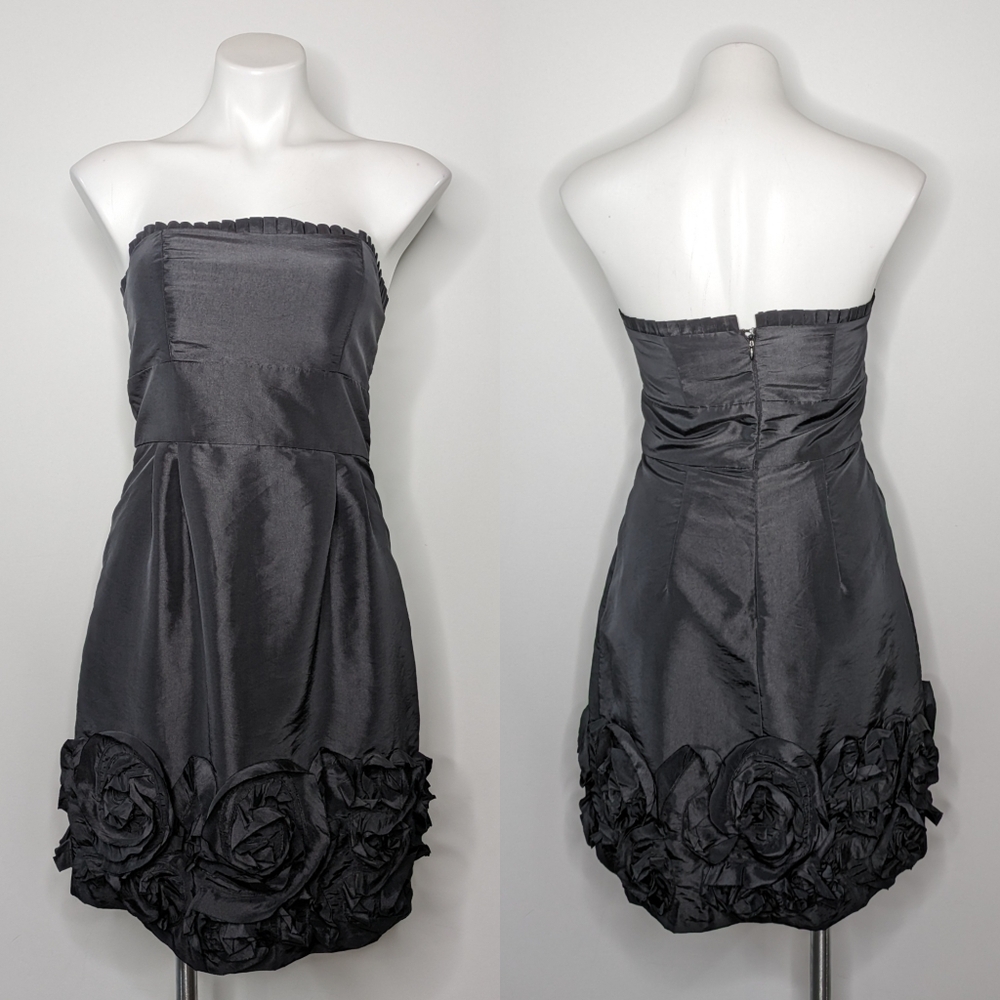 Max & Cleo black satin strapless floral dress 6